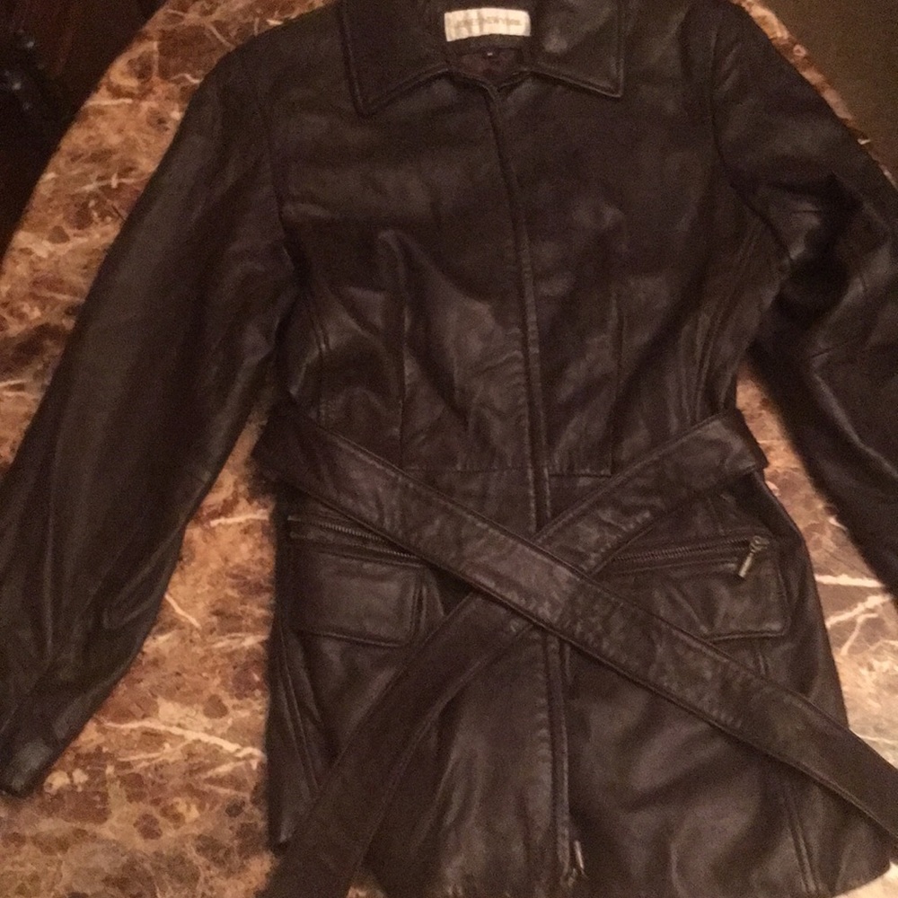 Brown long leather jacket